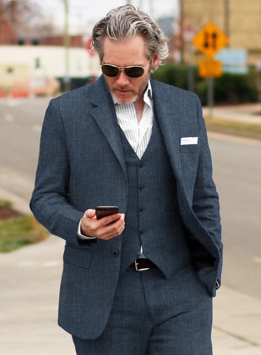 Solbiati Mid Blue Herringbone Linen Suit