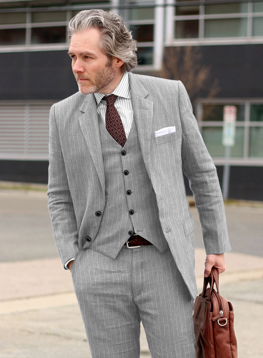 Solbiati Stone Gray Stripe Linen Suit
