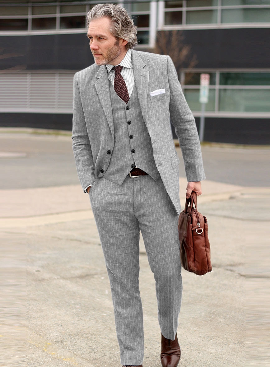 Solbiati Stone Gray Stripe Linen Suit