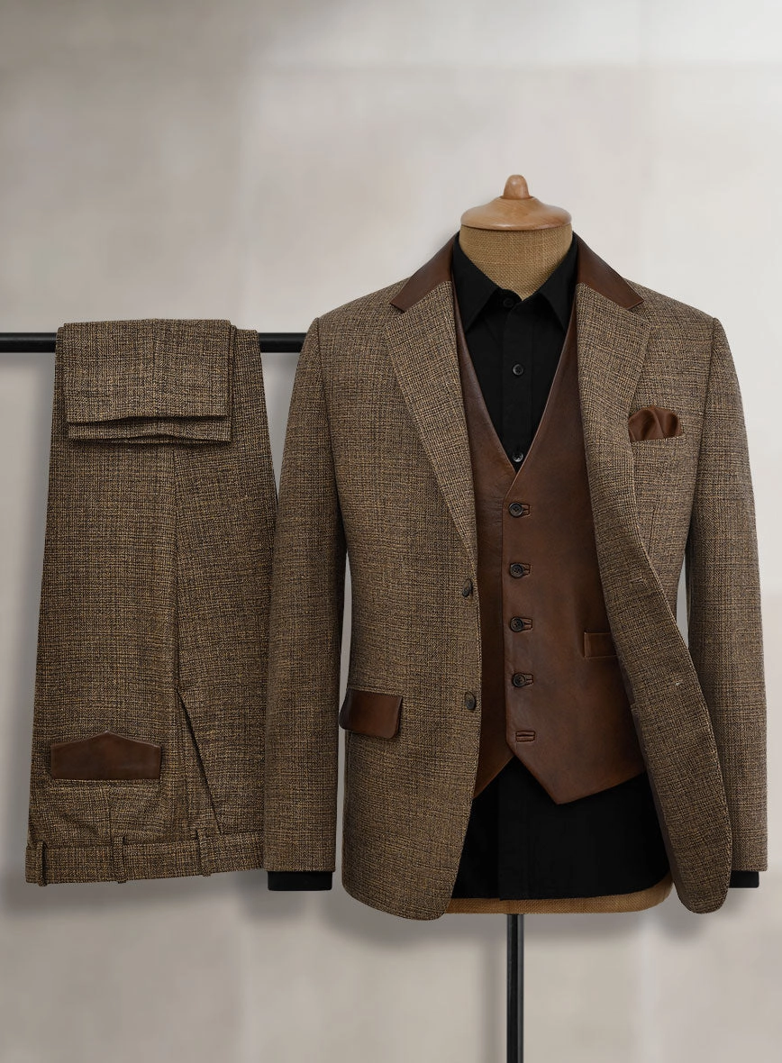 Vintage Glasgow Brown Tweed Suit - Leather Trim