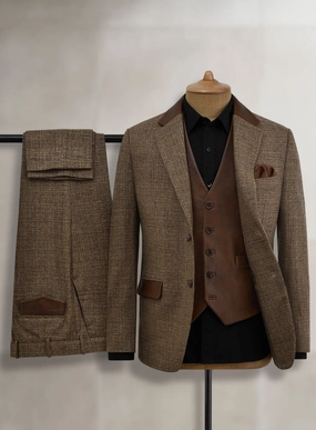 Vintage Glasgow Brown Tweed Suit - Leather Trim