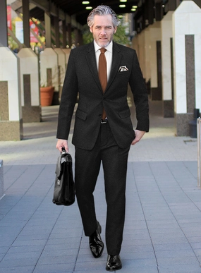 Vintage Plain Black Tweed Suit