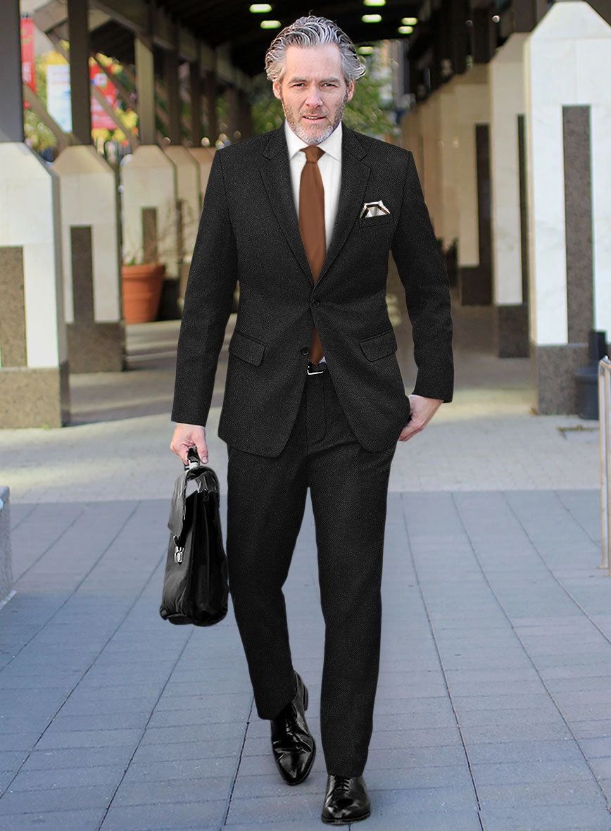 Vintage Plain Black Tweed Suit