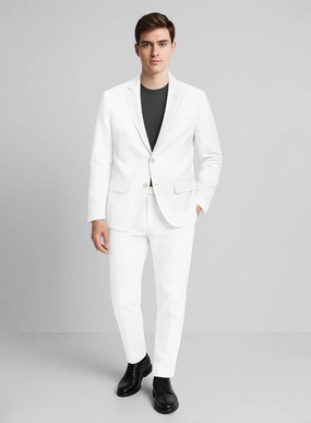 White Napoli Stretch Light Weight Cotton Suit